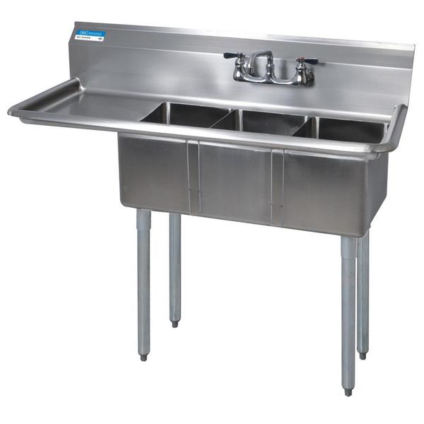 Bk Resources 19.8125 in W x 47.5 in L x Free Standing, Stainless Steel, Three Compartment Sink BKS-3-1014-10-15L